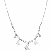 Colar Prateado com Pingentes de Borboleta e Contas em Aço Inoxidável Romanely