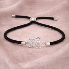 Pulseira Ajustável Menina e Menino Prateada Cordão Preto  com Zircónias em Romanely