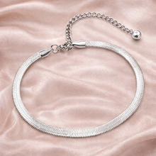 Tornozeleira Flat Snake Prateada em Aço Inoxidável Romanely