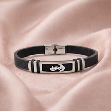 Pulseira Masculina em Couro Preto com Âncora em Aço Inoxidável Prateado Romanely
