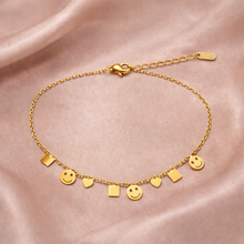 Pulseira Dourada Coração e Smile Fina em Aço Inoxidável Romanely