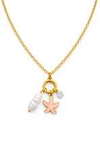 Colar Dourado 3 em 1 com Estrela do Mar Pérola e Diamante em Aço Inoxidável Romanely