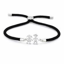 Pulseira Ajustável Menina e Menino Prateada Cordão Preto  com Zircónias em Romanely