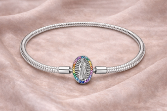 Pulseira em Prata 925 Medalha Virgem Maria com Zircónias Coloridas Romanely