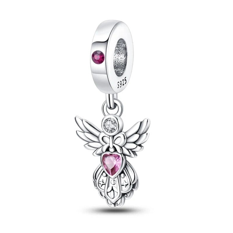 Pingente Encanto Anjo Coração Rosa com Zircónias S925