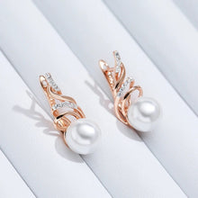 Elegant Rose Gold Copper Earrings with Pearl and Zirconias
