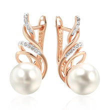 Elegant Rose Gold Copper Earrings with Pearl and Zirconias