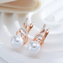 Elegant Rose Gold Copper Earrings with Pearl and Zirconias