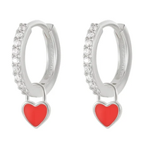 Silver Red Heart Earrings with Zirconias S925