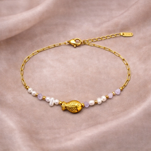 Pulseira Dourada, Branco e Rosa com Golden Fish em Aço Inoxidável Romanely