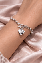 Pulseira Corrente Prateada com Coração em Aço Inoxidável Romanely