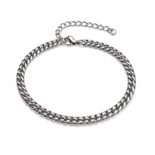 Pulseira Prateada Masculina Malha Cubana Fina em Aço Inoxidável Romanely