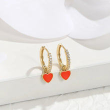 Pendientes Corazón Naranja Oro con Circonitas S925