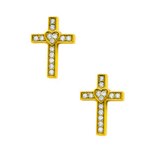 Brincos Cruz Coração com Zircónias em Aço Inoxidável Romanely