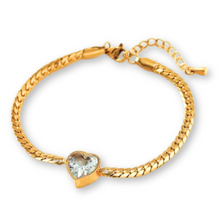 Pulseira Coração Dourada em Aço Inoxidável com Zircónia