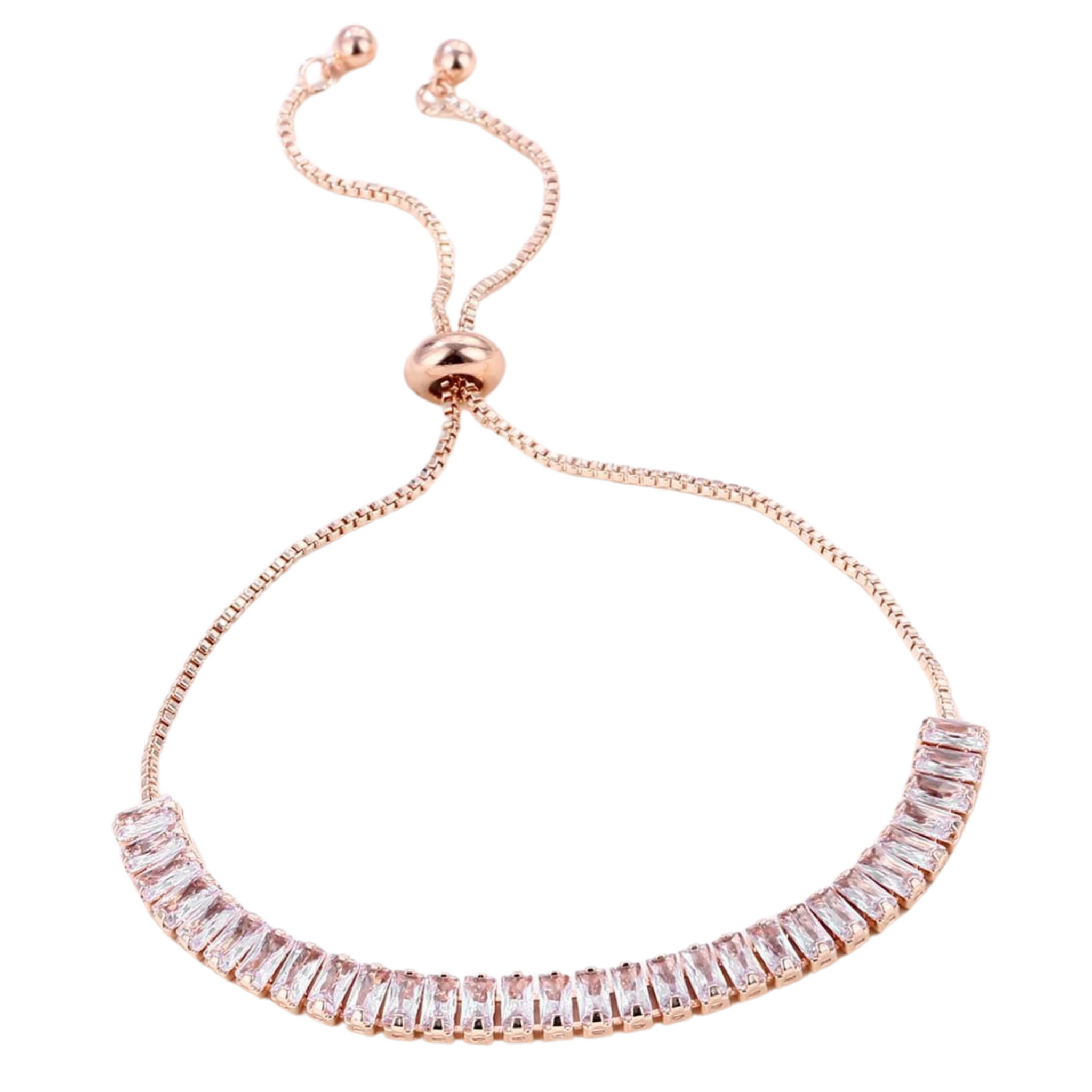 Pulseira de Strass Retangulares Rose Gold Ajustável com Zircónias S925