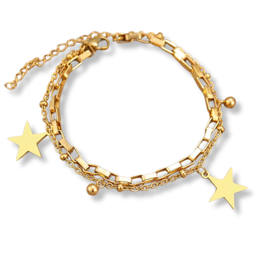 Pulseira Corrente Estrelas Dourada em Aço Inoxidável