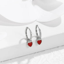 Silver Red Heart Earrings with Zirconias S925
