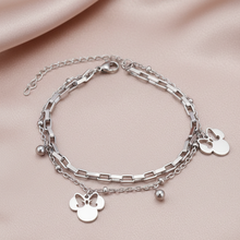 Pulseira Prateada Dupla Ícone com Laço em Aço Inoxidável Romanely