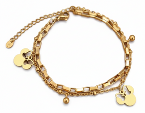 Pulseira Dourada Dupla Ícone com Laço em Aço Inoxidável Romanely