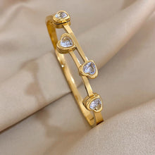 Bracelet Corações II Dourada em Aço Inoxidável com Zircónias