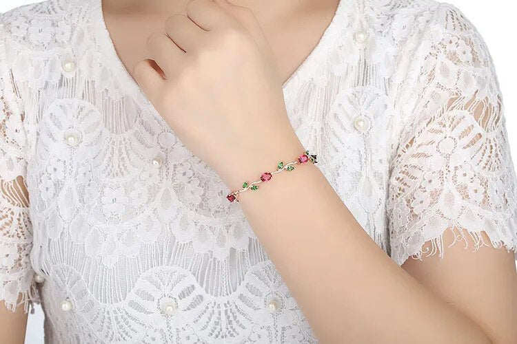 Pulseira Rosas Vermelhas Rose Gold em Cobre com Zircónias