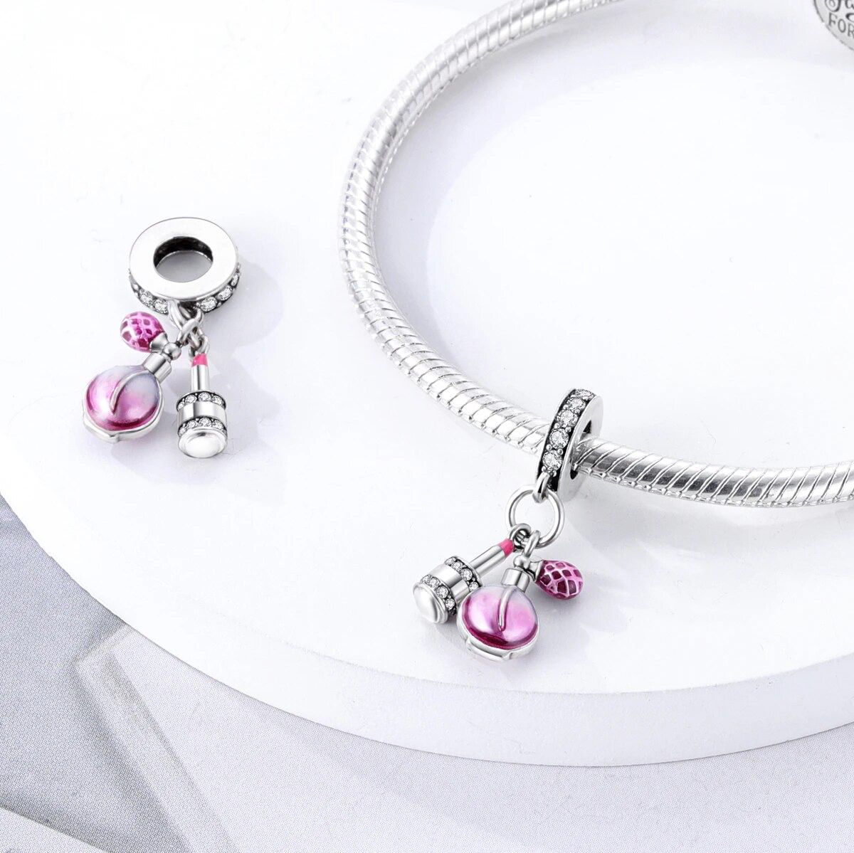 Encanto Perfume e Batom com Zircónias para Pulseira Personalizada S925