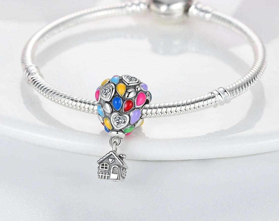 Encanto Casa com Balões e Zircónias para Pulseira Personalizada S925