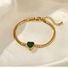 Pulseira Coração Verde Dourada em Aço Inoxidável com Zircónia