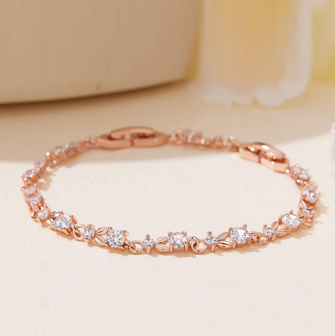 Pulseira Folhas Rose Gold em Cobre com Zircónias