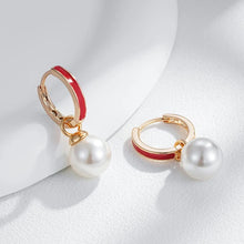 Red Rose Gold Earrings in Copper with Pearl and Zirconias