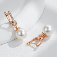 Rose Gold Geometric Earrings in Copper with Pearl and Zirconias