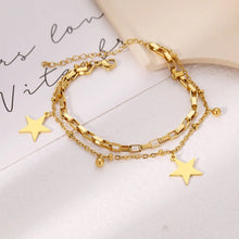 Pulseira Corrente Estrelas Dourada em Aço Inoxidável