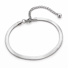 Tornozeleira Flat Snake Prateada em Aço Inoxidável Romanely