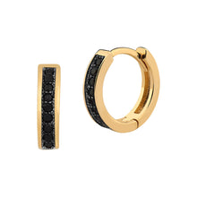 Brincos de Argola Dourados com Zircónias Pretas em Aço Inoxidável Romanely