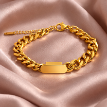 Pulseira Dourada com Placa para Gravação em Aço Inoxidável Romanely