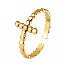 Anel Ajustável Dourado Cruz Ponto em Aço Inoxidável Romanely