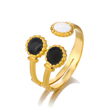 Anel Ajustável Dourado Três Circulos Preto e Branco em Aço Inoxidável Romanely