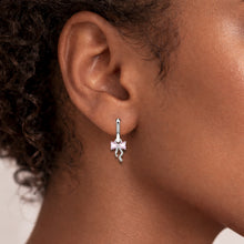 Brincos de Prata S925 com Laço Rosa Argola Delicada com Zircônia Feminina Romanely