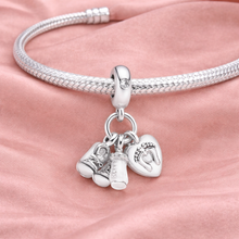 Charm Colgante Cadena Pareja de Niños con Circonitas S925