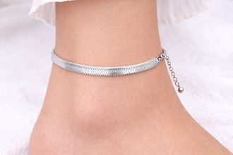 Tornozeleira Flat Snake Prateada em Aço Inoxidável Romanely