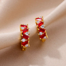 Brincos em Aço Inoxidável com Zirconias Vermelhas