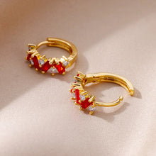 Brincos em Aço Inoxidável com Zirconias Vermelhas