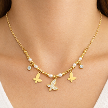 Colar Dourado com Pingentes de Borboleta e Contas em Aço Inoxidável Romanely