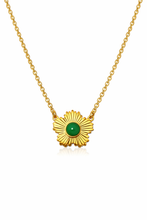 Colar Dourado com Pingente Flor e Pedra Verde em Aço Inoxidável Romanely