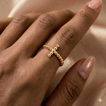 Anel Ajustável Dourado Cruz Ponto em Aço Inoxidável Romanely