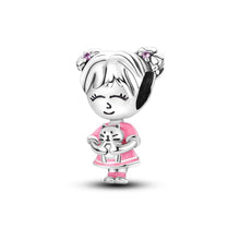 Pingente Encanto Menina com Gato S925 Charm Romanely