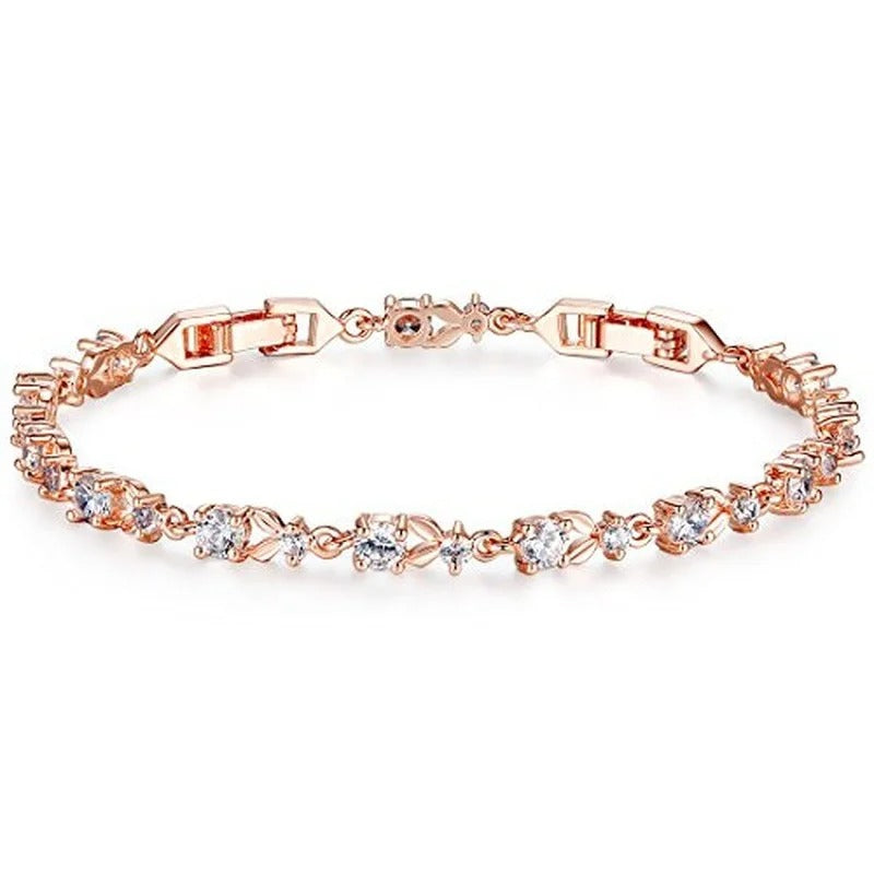 Pulseira Folhas Rose Gold em Cobre com Zircónias